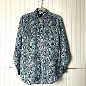 Banana Republic Blue Snake Print Long Sleeve Blouse Size Small Casual Work Date